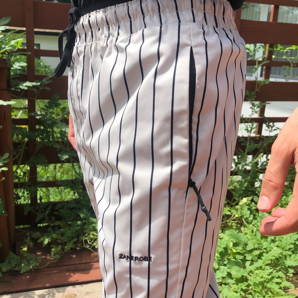 Black and white stripped Zanerobe joggers